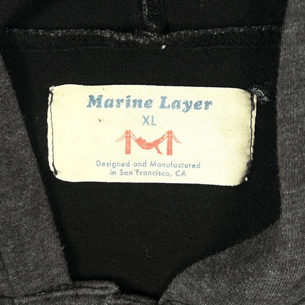 Marine Layer Henley Hoodie Mens XL Charcoal Grey Heather Long Sleeve Pullover - Picture 5 of 8